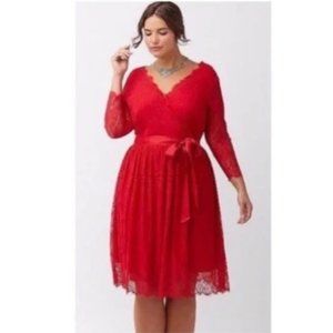 SEXY 💋 Plus Size 18 Lane Bryant Red Lace Fit & Flare Dress *missing belt*